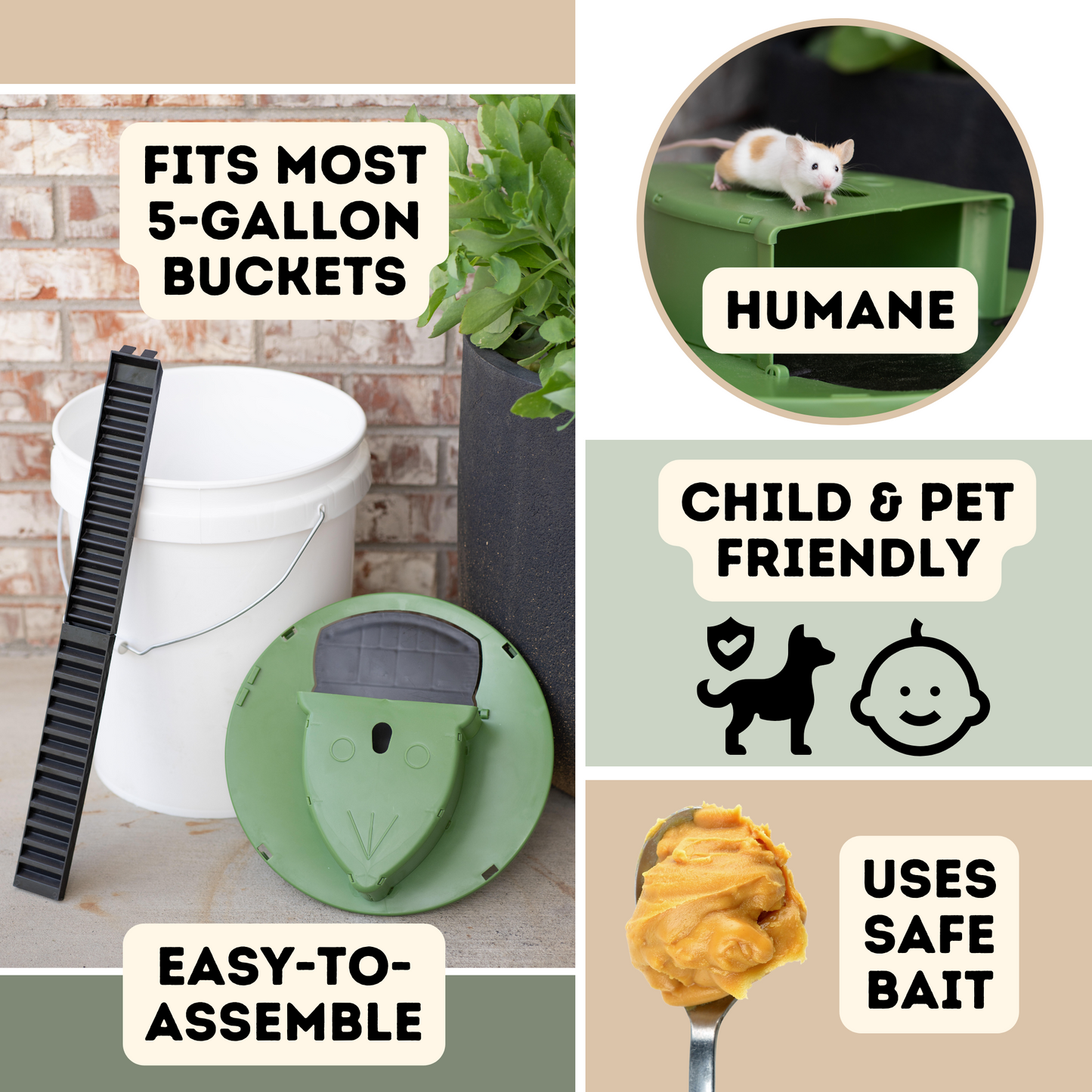 3-pack Bucket Lid Mousetrap Bucket Mouse Trap | Humane and Pet Safe