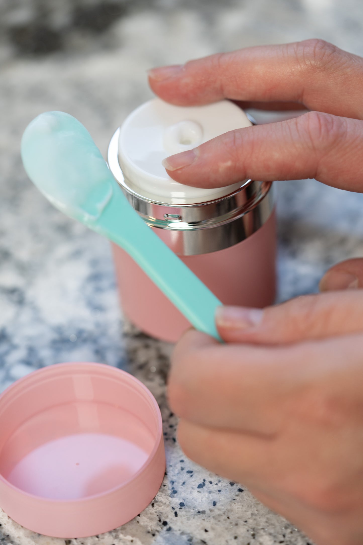 Pink Airless Pump Travel Jar - 1 oz 30 mL Refillable Empty Cosmetic Cream Jar for Moisturizer - TSA Approved