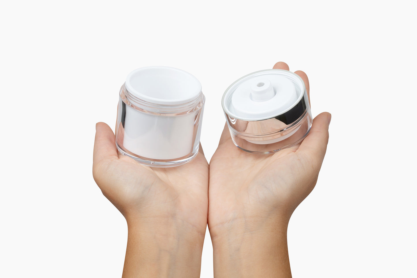 White Airless Pump Jar - 1.7 oz 50 mL Refillable Empty Cosmetic Cream Jar for Moisturizer - TSA Approved
