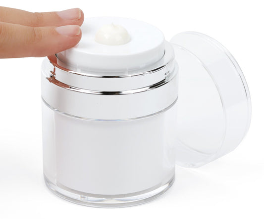 White Airless Pump Jar - 1.7 oz 50 mL Refillable Empty Cosmetic Cream Jar for Moisturizer - TSA Approved